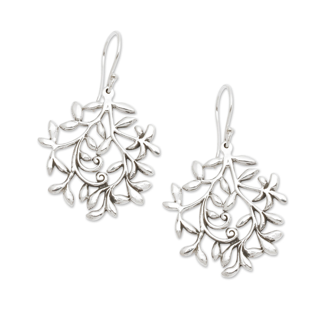 Oriental-Inspired Floral Sterling Silver Dangle Earrings - Orient Bloom