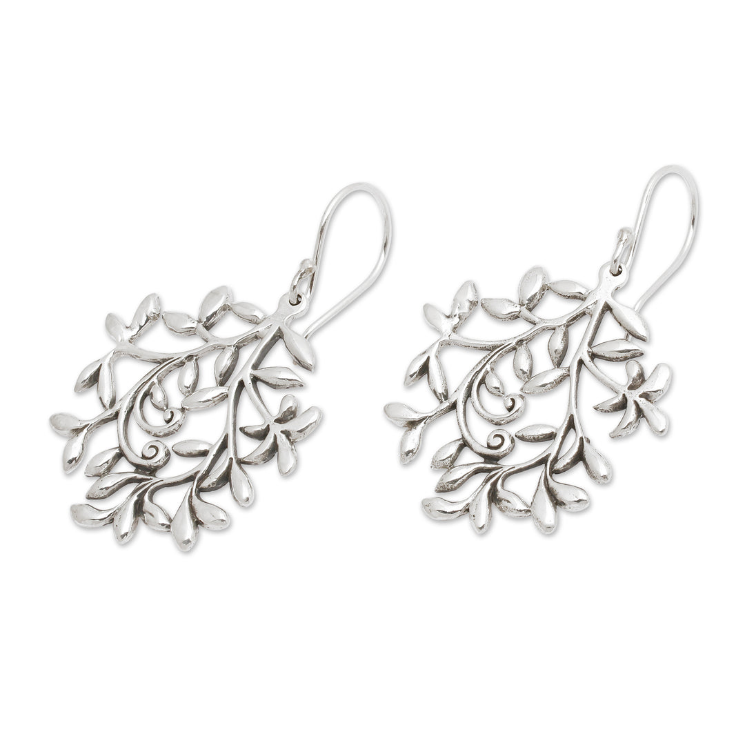Oriental-Inspired Floral Sterling Silver Dangle Earrings - Orient Bloom