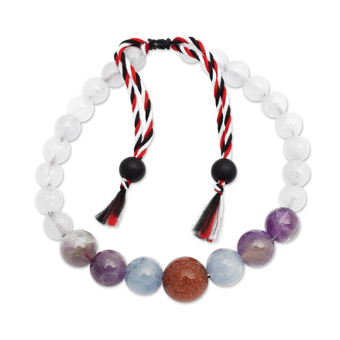 Adjustable Aquamarine and Amethyst Beaded Bracelet from Bali - Times of Wisdom