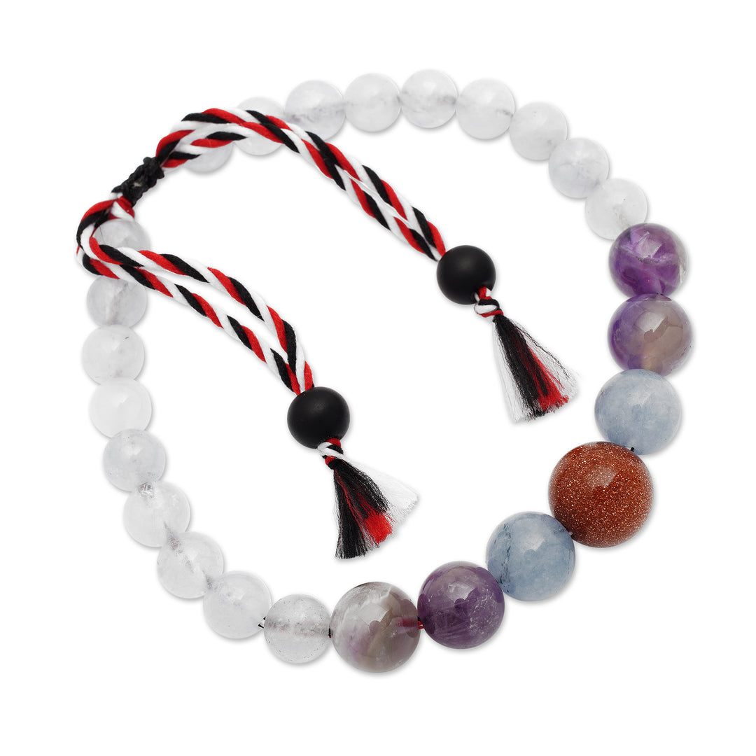 Adjustable Aquamarine and Amethyst Beaded Bracelet from Bali - Times of Wisdom