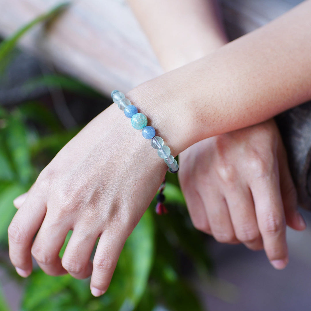 Fair Trade Fluorite and Aquamarine Beaded Bracelet from Bali - Times of Serenity