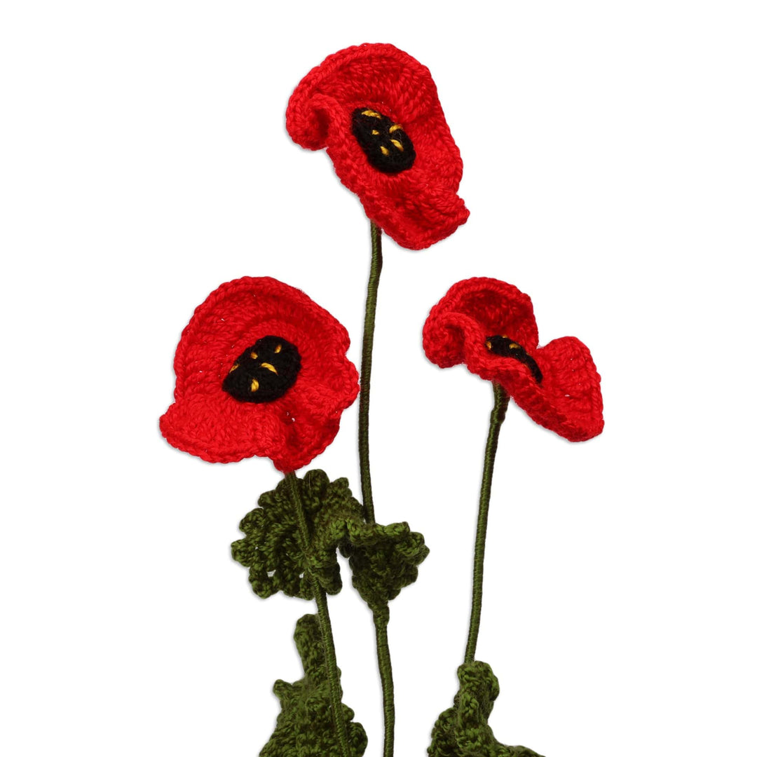Floral Poppy-Themed Crocheted 3-Piece Home Accent Set in Red - Poppy Spring