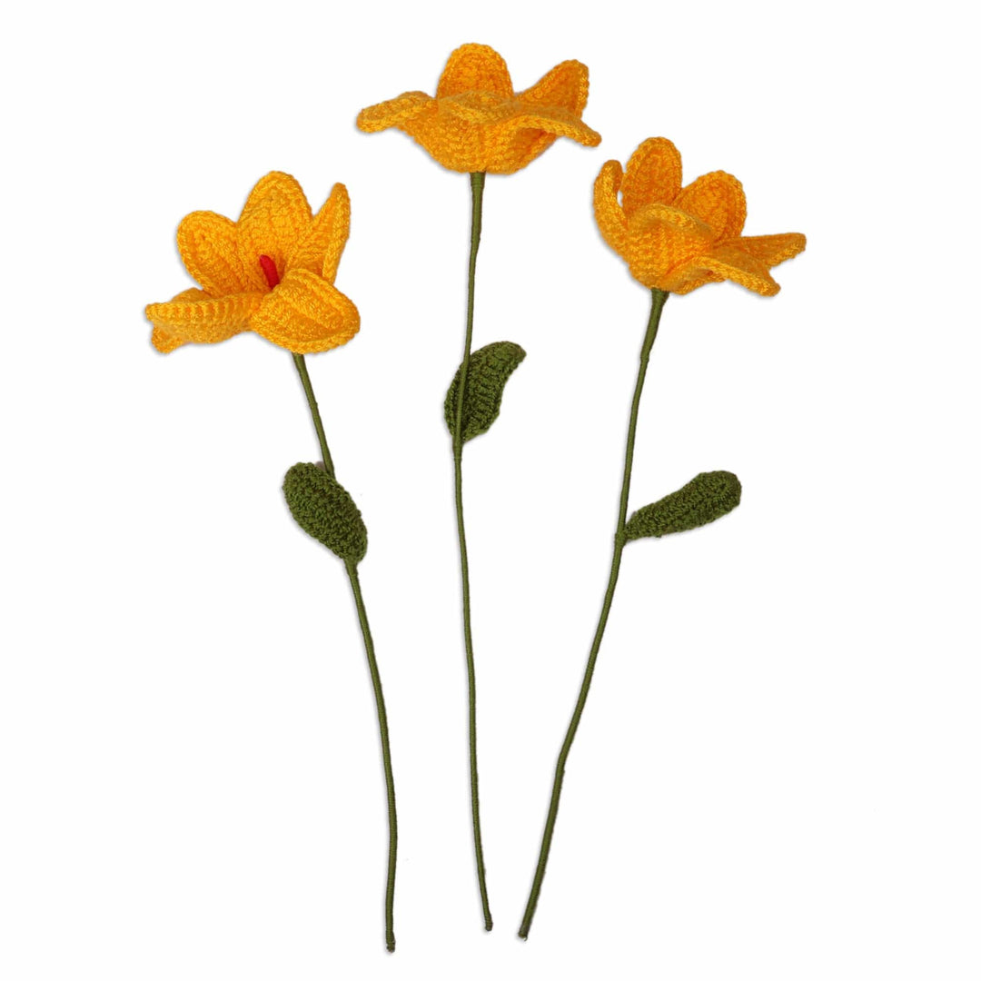 Spring-Themed Crocheted 3-Piece Yellow Lily Home Accent Set - Yellow Lily Spring
