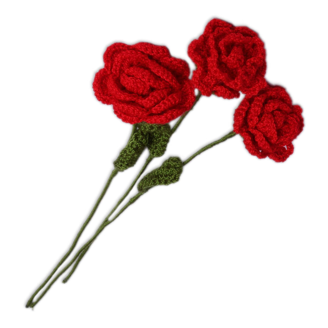 Armenian-Made Crocheted 3-Piece Red Rose Home Accent Set - Red Rose Spring