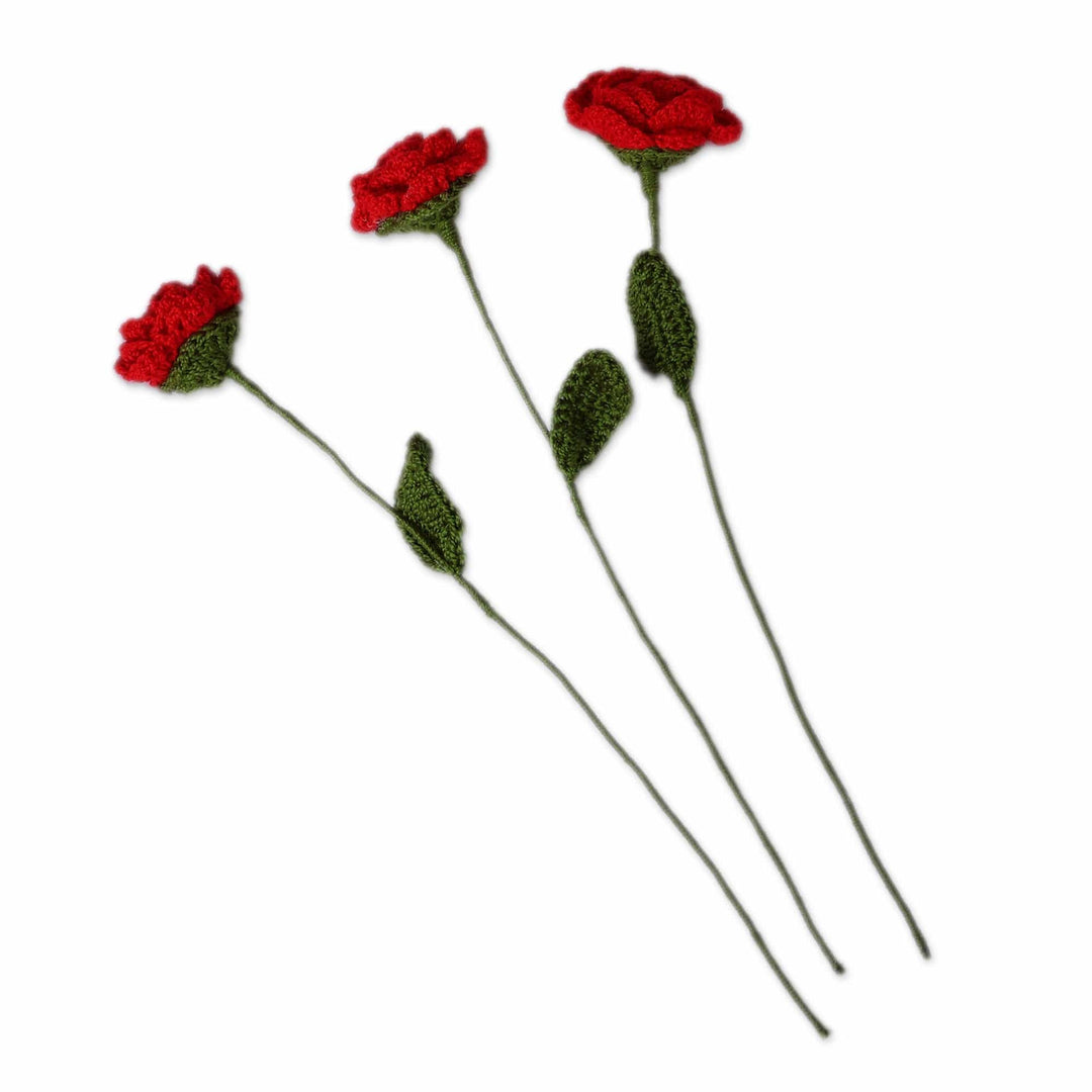 Armenian-Made Crocheted 3-Piece Red Rose Home Accent Set - Red Rose Spring