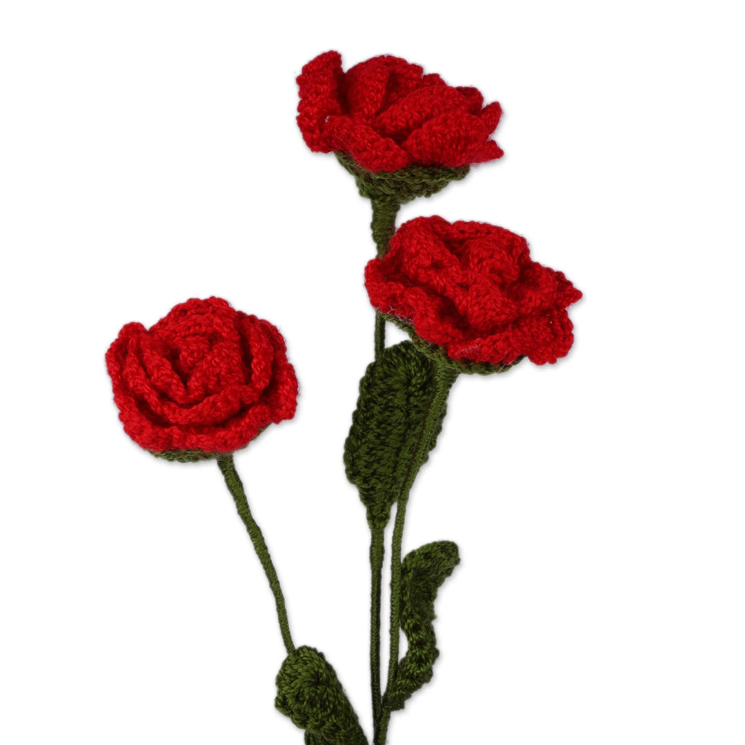 Armenian-Made Crocheted 3-Piece Red Rose Home Accent Set - Red Rose Spring