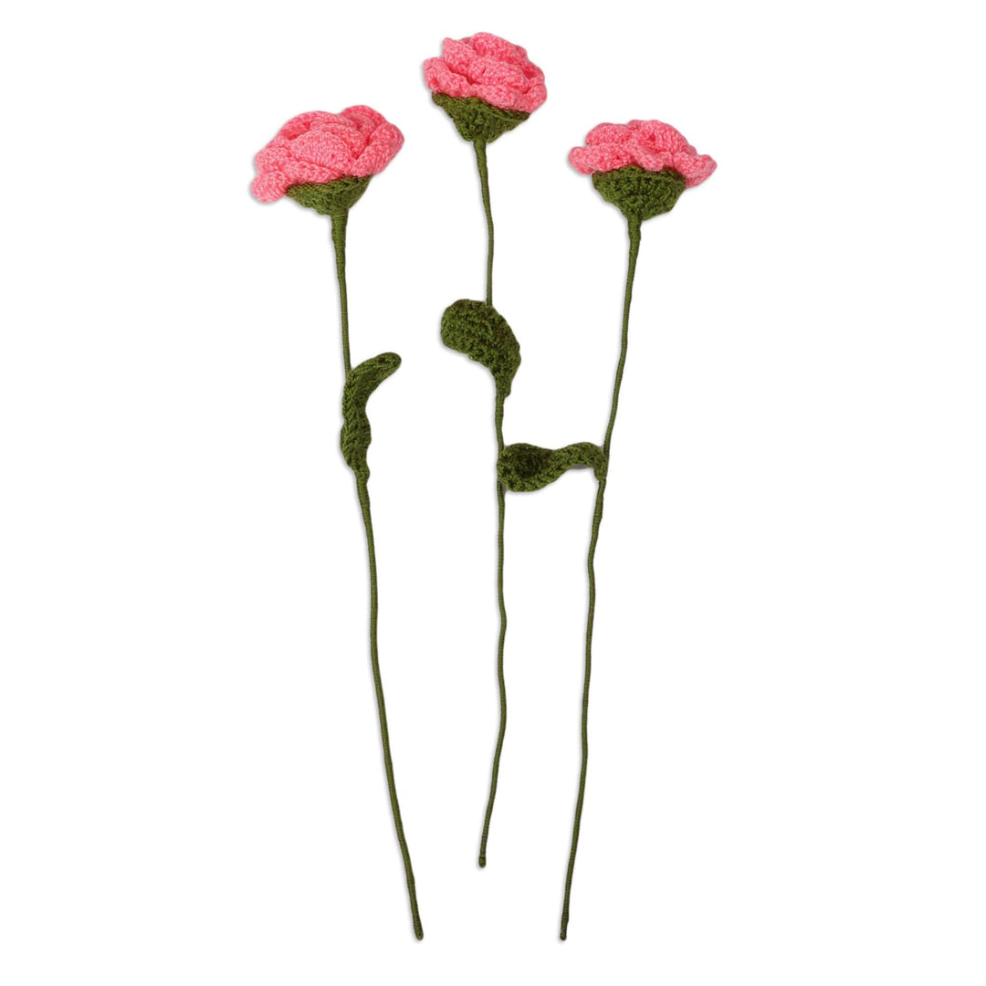 Artisan-Crafted Crocheted 3-Piece Pink Rose Home Accent Set - Pink Rose Spring