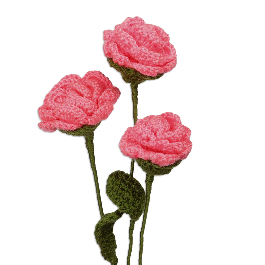 Artisan-Crafted Crocheted 3-Piece Pink Rose Home Accent Set - Pink Rose Spring