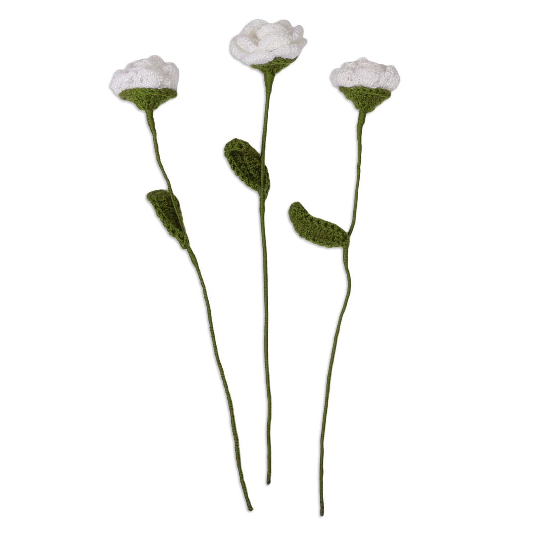Artisan-Made Crocheted 3-Piece White Rose Home Accent Set - White Rose Spring