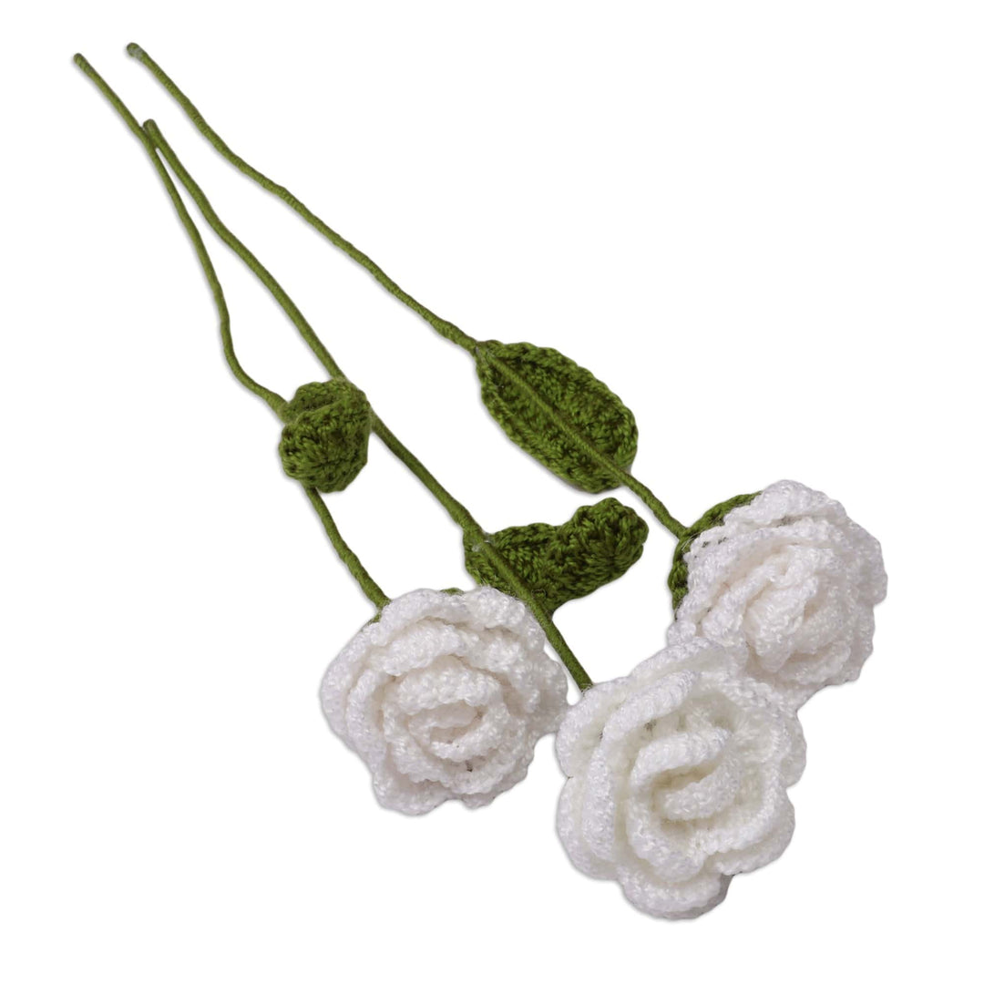 Artisan-Made Crocheted 3-Piece White Rose Home Accent Set - White Rose Spring