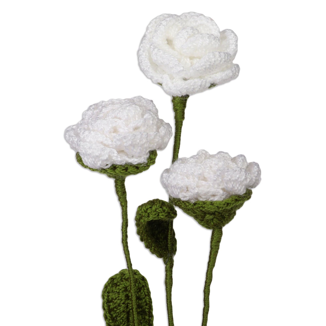 Artisan-Made Crocheted 3-Piece White Rose Home Accent Set - White Rose Spring