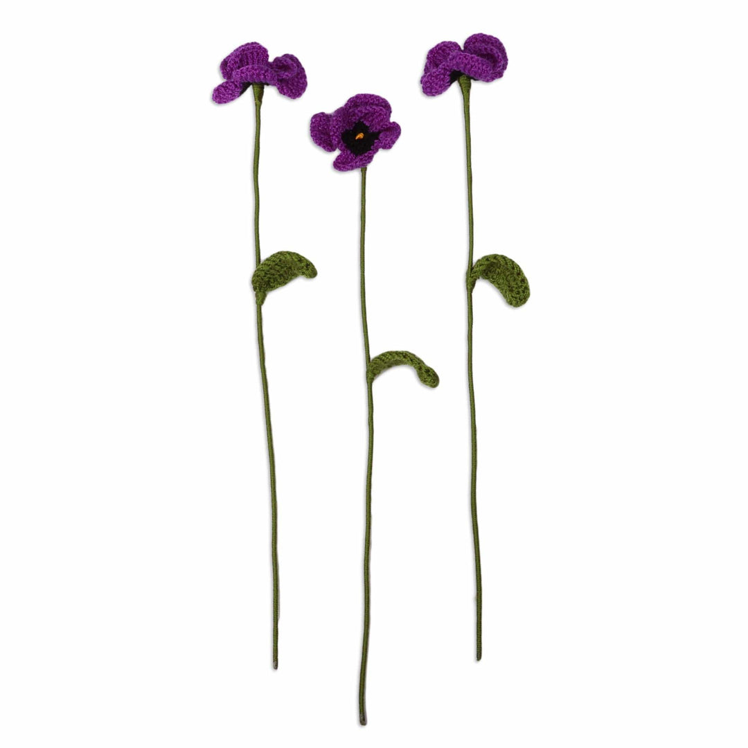 3-Piece Purple Pansy Home Accent Set Handmade in Armenia - Purple Pansy Spring