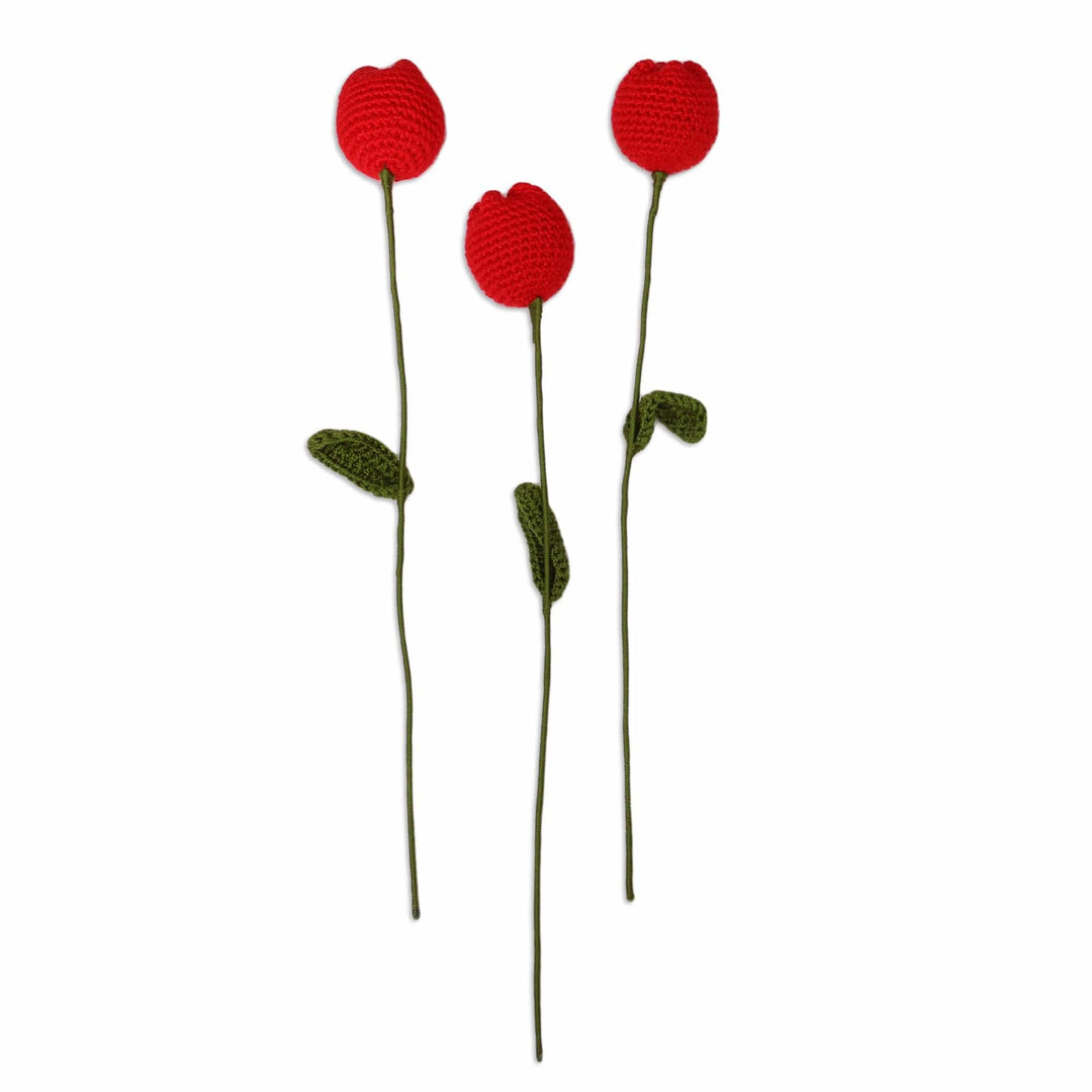 Crocheted 3-Piece Red Tulip Home Accent Set Made in Armenia - Tulip Spring
