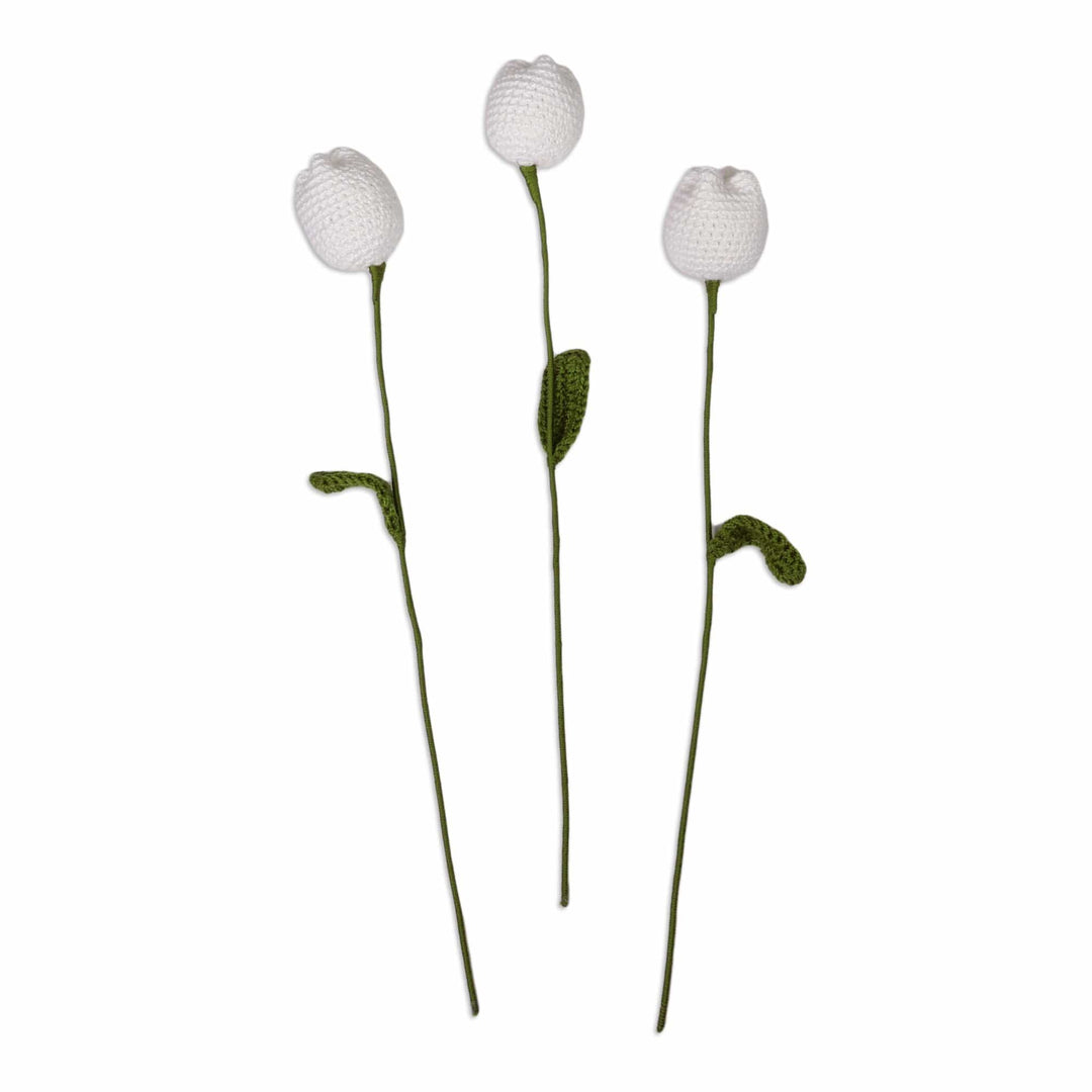 Knit 3-Piece White Tulip Home Accent Set Crafted in Armenia - White Tulip Spring