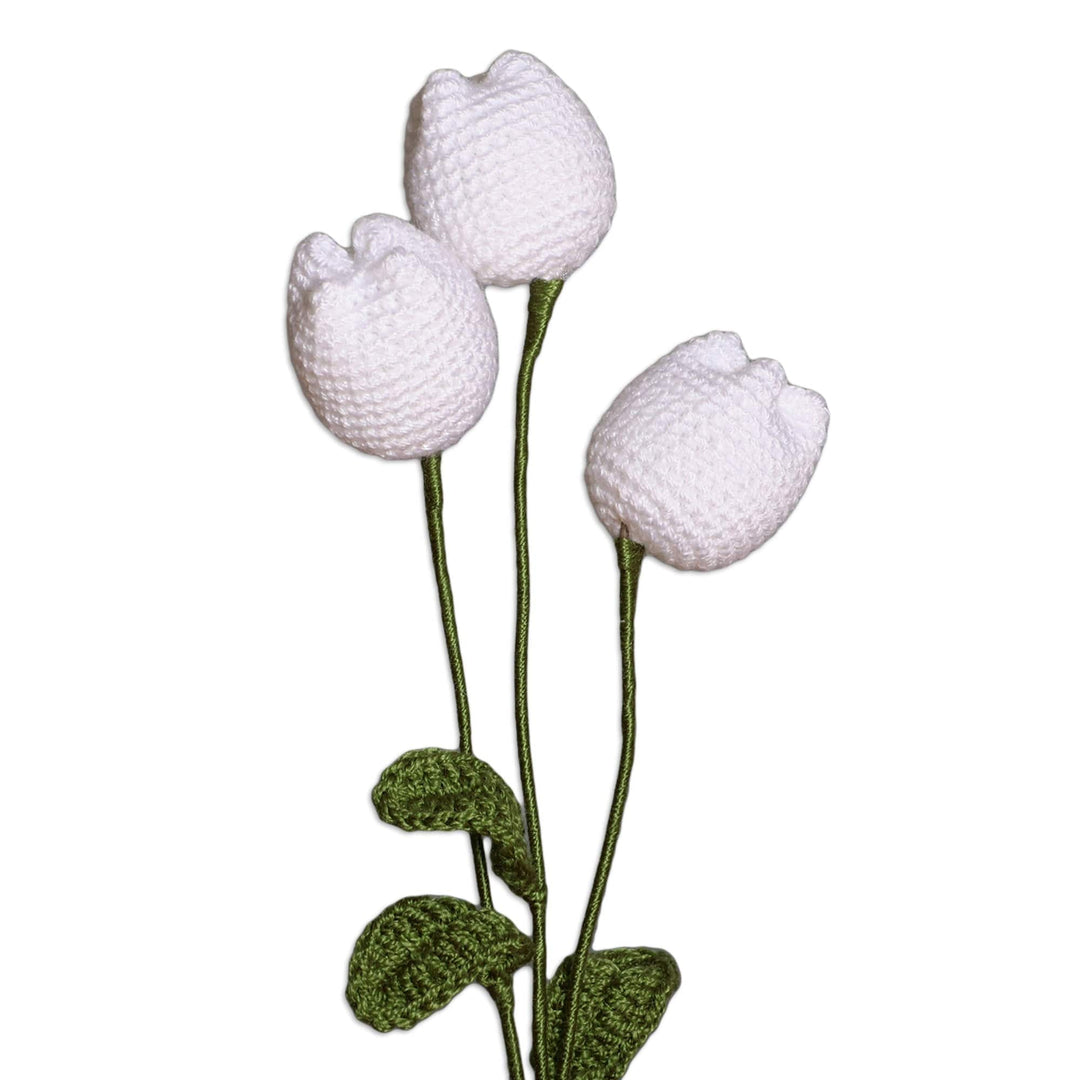 Knit 3-Piece White Tulip Home Accent Set Crafted in Armenia - White Tulip Spring