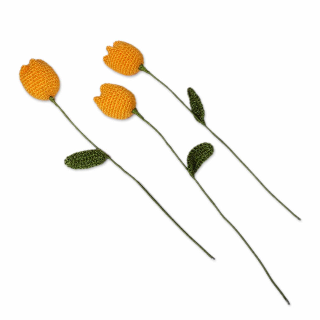 Fair Trade Crocheted 3-Piece Yellow Tulip Home Accent Set - Yellow Tulip Spring