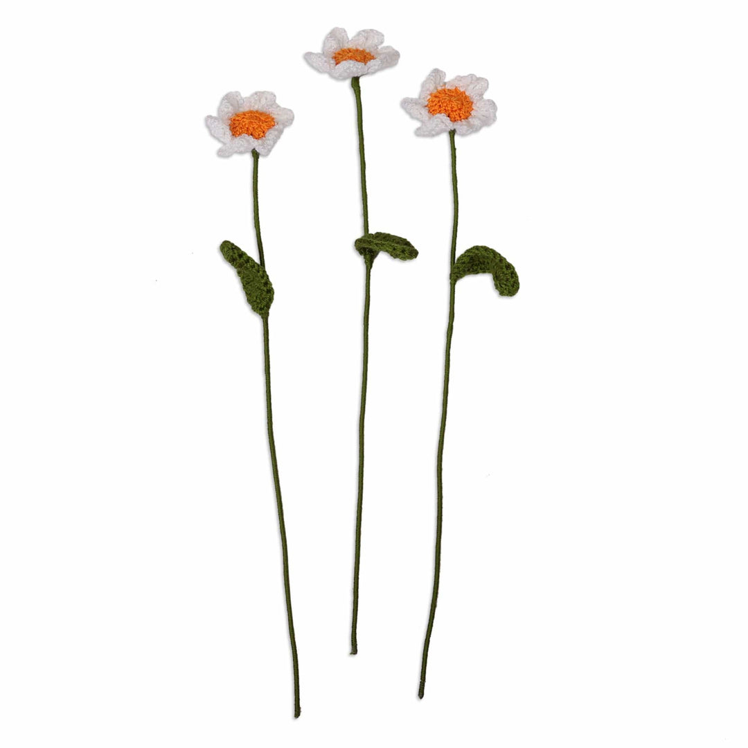 Spring-Themed Set of 3 Crocheted White Daisy Home Accents - White Daisy Spring