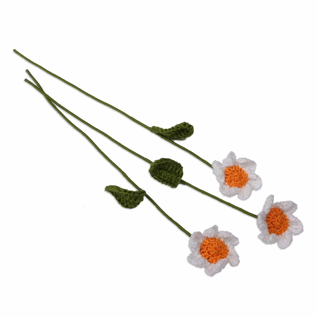 Spring-Themed Set of 3 Crocheted White Daisy Home Accents - White Daisy Spring