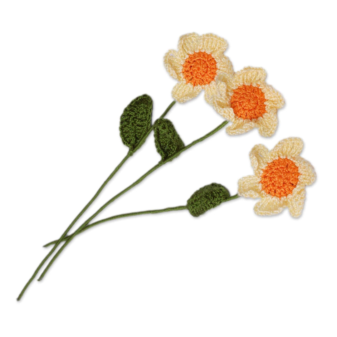 Set of 3 Spring-Themed Crocheted Yellow Daisy Home Accents - Daisy Spring