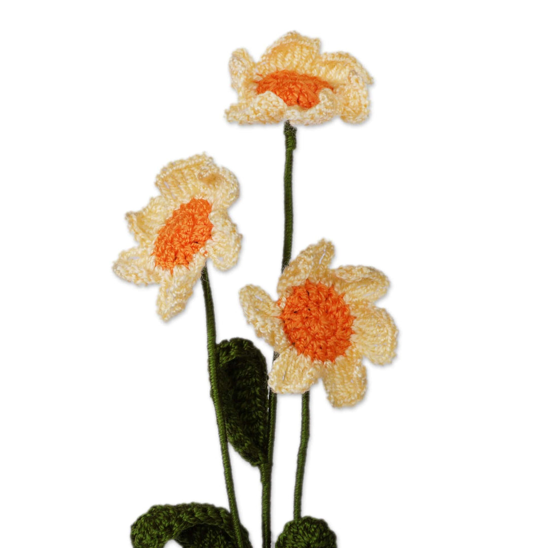 Set of 3 Spring-Themed Crocheted Yellow Daisy Home Accents - Daisy Spring