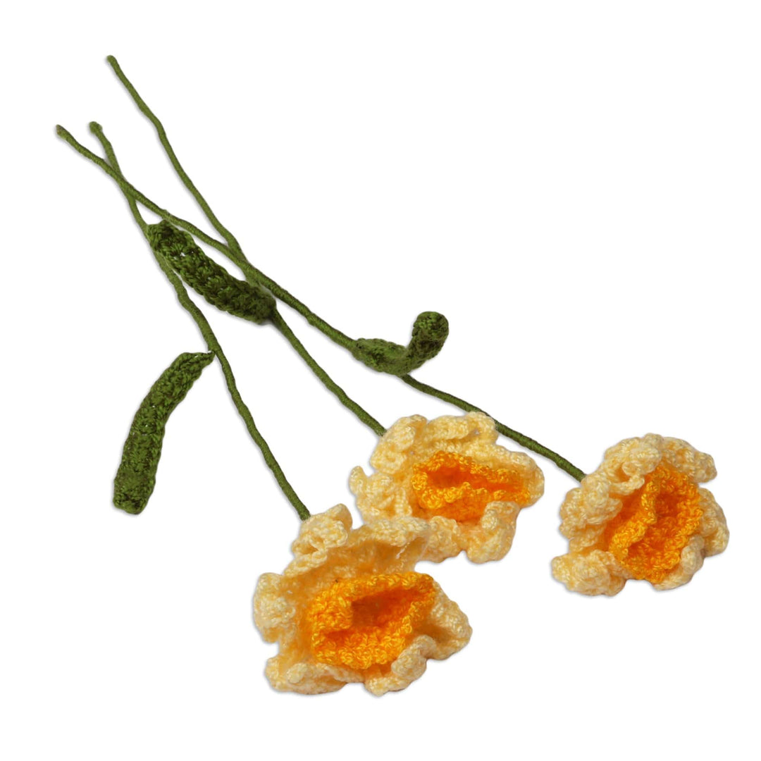Armenian-Made Set of 3 Knit Daffodil-Shaped Home Accents - Daffodil Spring