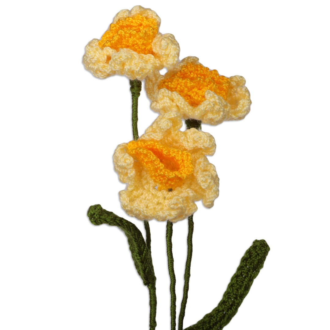 Armenian-Made Set of 3 Knit Daffodil-Shaped Home Accents - Daffodil Spring