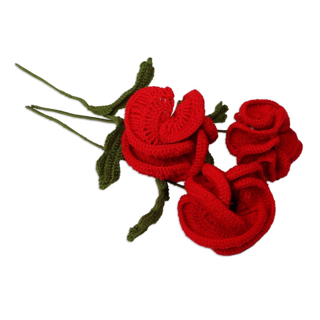 Handmade Crocheted Red Poppy-Themed 3-Piece Home Accent Set - Poppy Nature