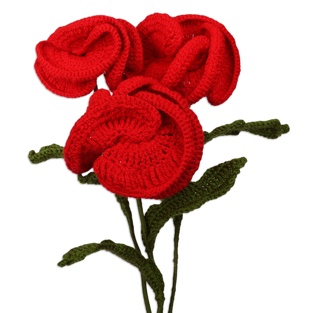 Handmade Crocheted Red Poppy-Themed 3-Piece Home Accent Set - Poppy Nature