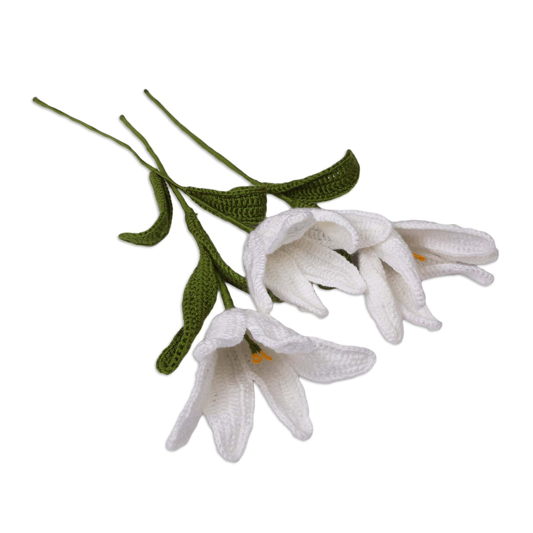 Handcrafted Knit White Lily-Themed 3-Piece Home Accent Set - Lily Nature