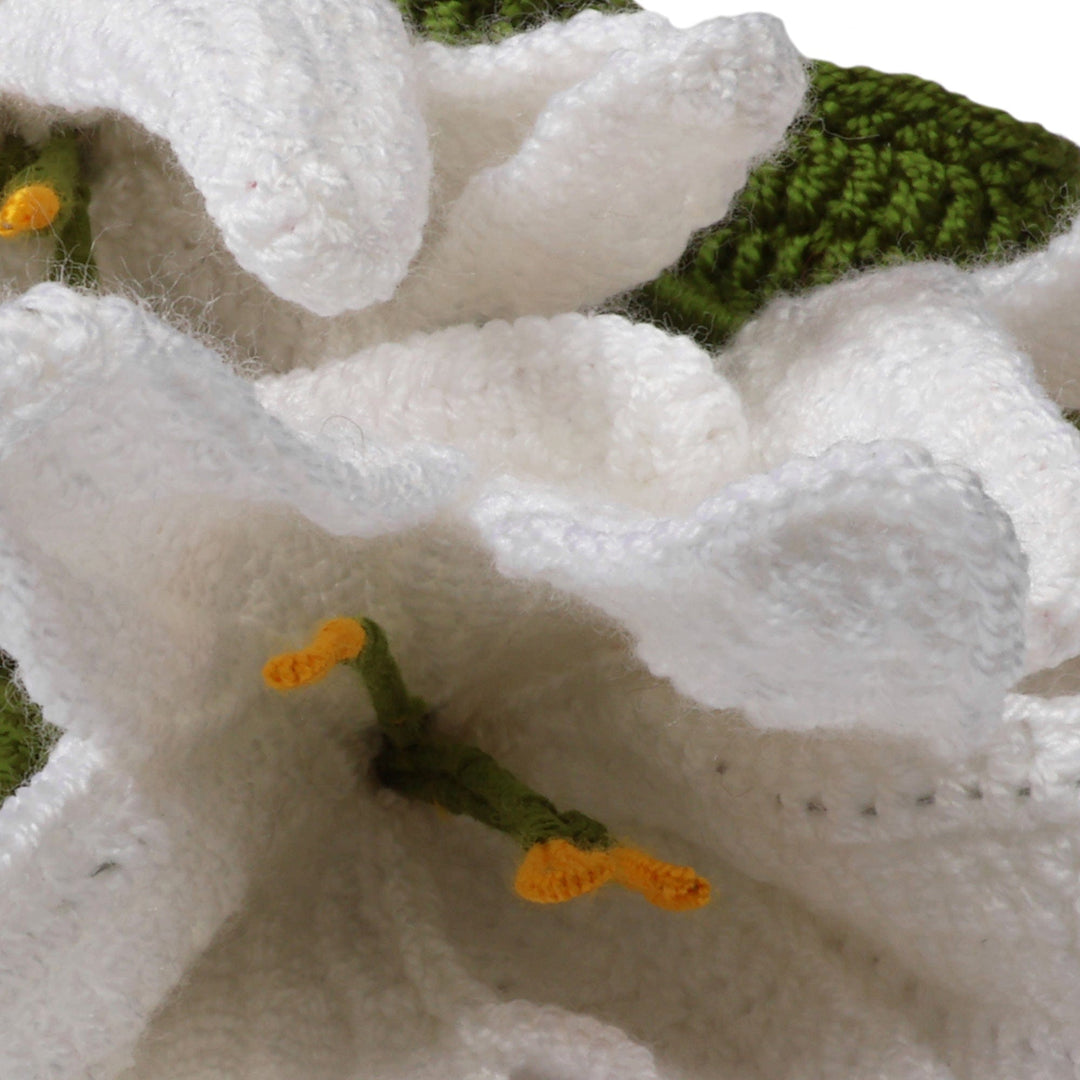 Handcrafted Knit White Lily-Themed 3-Piece Home Accent Set - Lily Nature