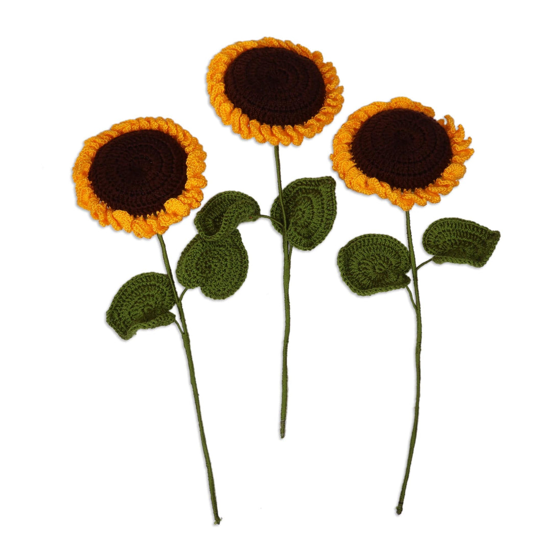 Sunflower-Themed 3-Piece Home Accent Set Knit in Armenia - New Sunflower Nature