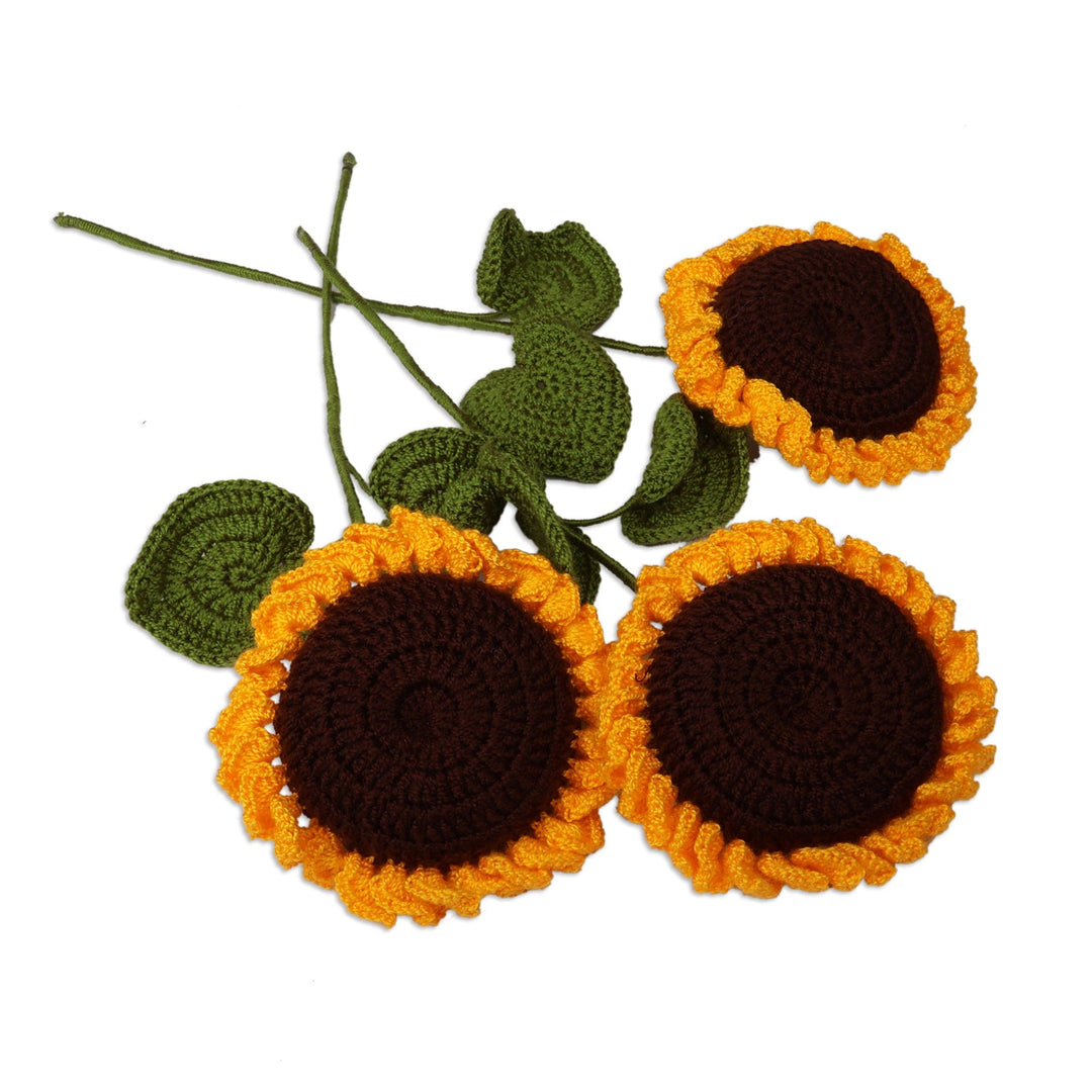Sunflower-Themed 3-Piece Home Accent Set Knit in Armenia - New Sunflower Nature