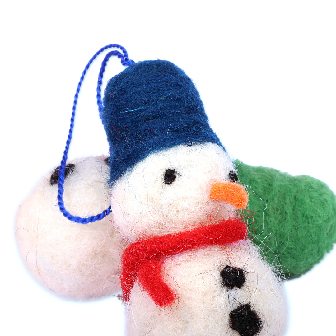 Snowman-Themed Handcrafted 3-Piece Wool Felt Ornament Set - Snowman Colors