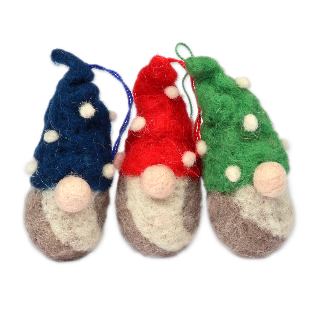 Set of 3 Fantasy-Inspired Handmade Wool Felt Gnome Ornaments - Gnome Colors