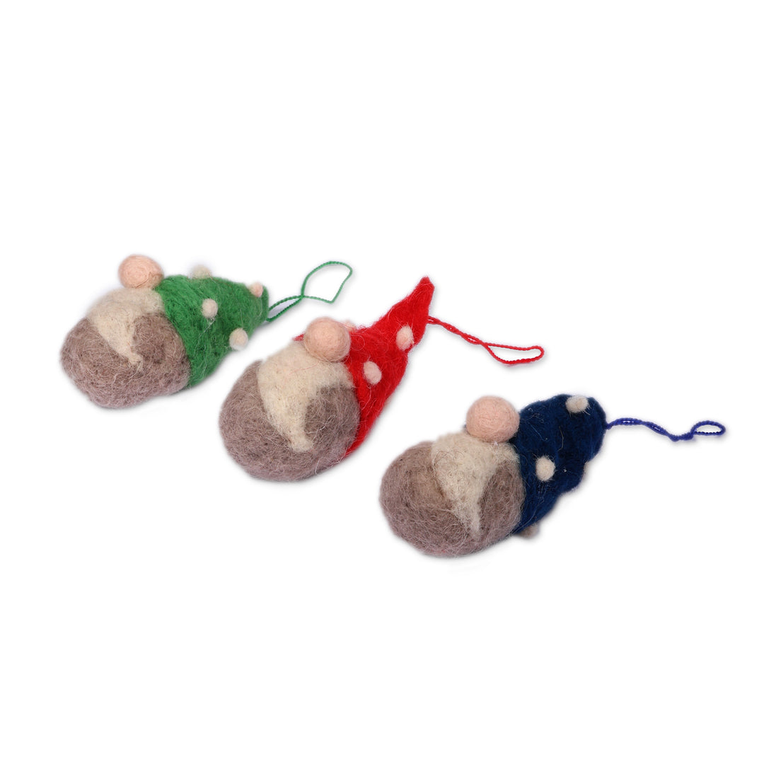 Set of 3 Fantasy-Inspired Handmade Wool Felt Gnome Ornaments - Gnome Colors