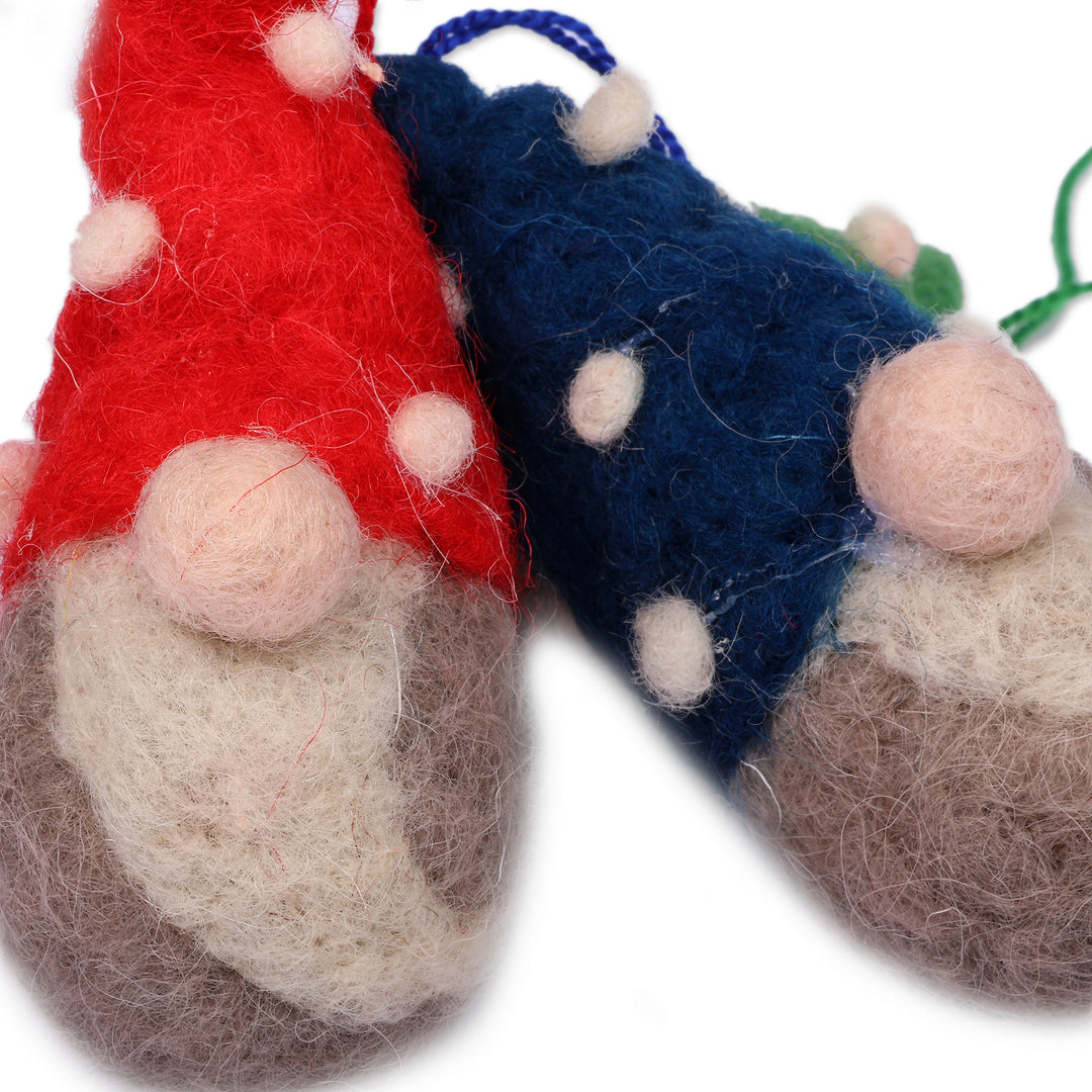 Set of 3 Fantasy-Inspired Handmade Wool Felt Gnome Ornaments - Gnome Colors