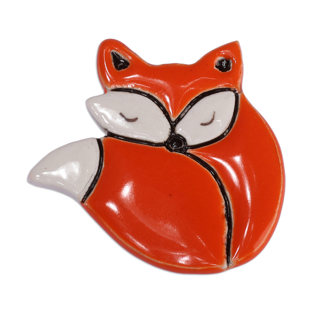 Handmade Fox-Shaped Ceramic Brooch Pin in a Glazed Finish - Clever Dreams