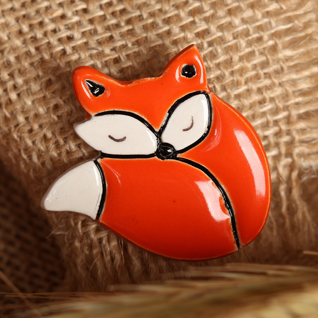 Handmade Fox-Shaped Ceramic Brooch Pin in a Glazed Finish - Clever Dreams