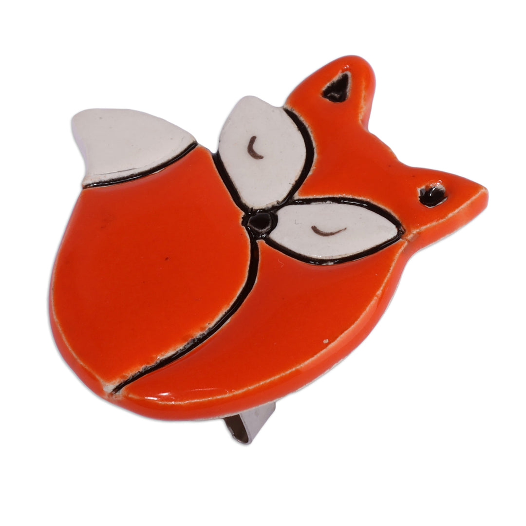 Handmade Fox-Shaped Ceramic Brooch Pin in a Glazed Finish - Clever Dreams