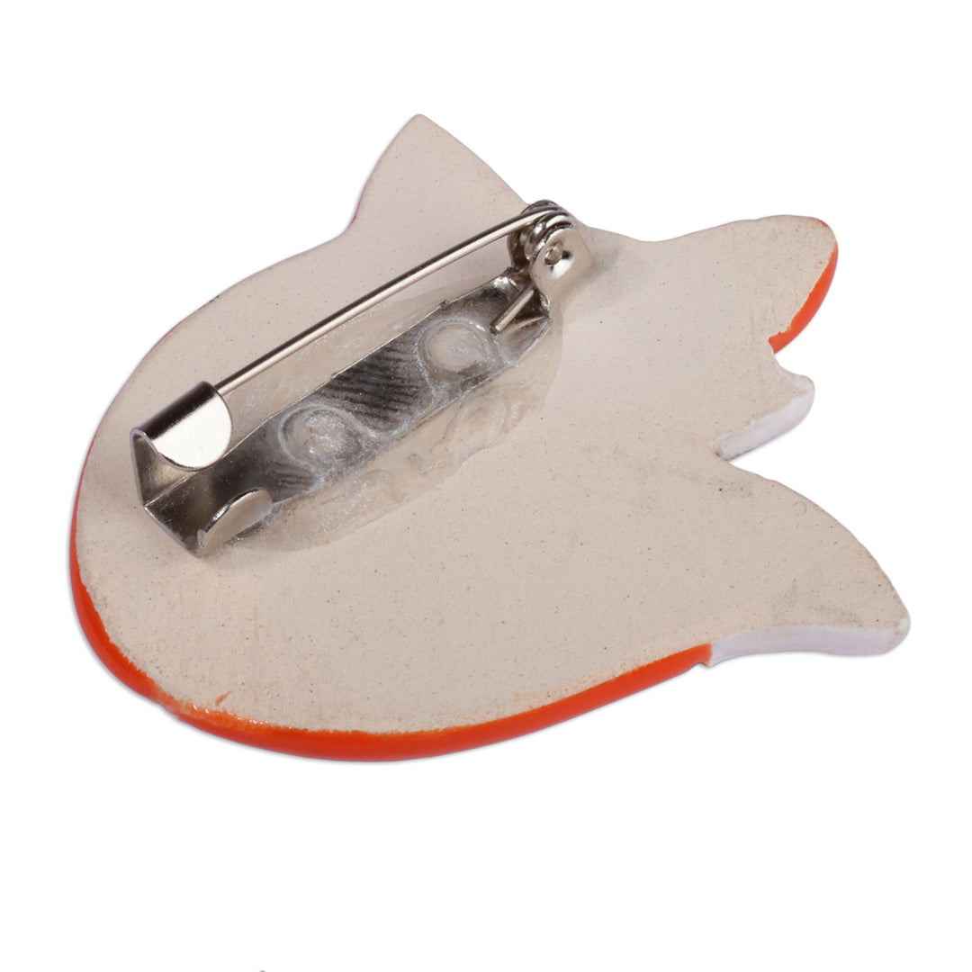 Handmade Fox-Shaped Ceramic Brooch Pin in a Glazed Finish - Clever Dreams