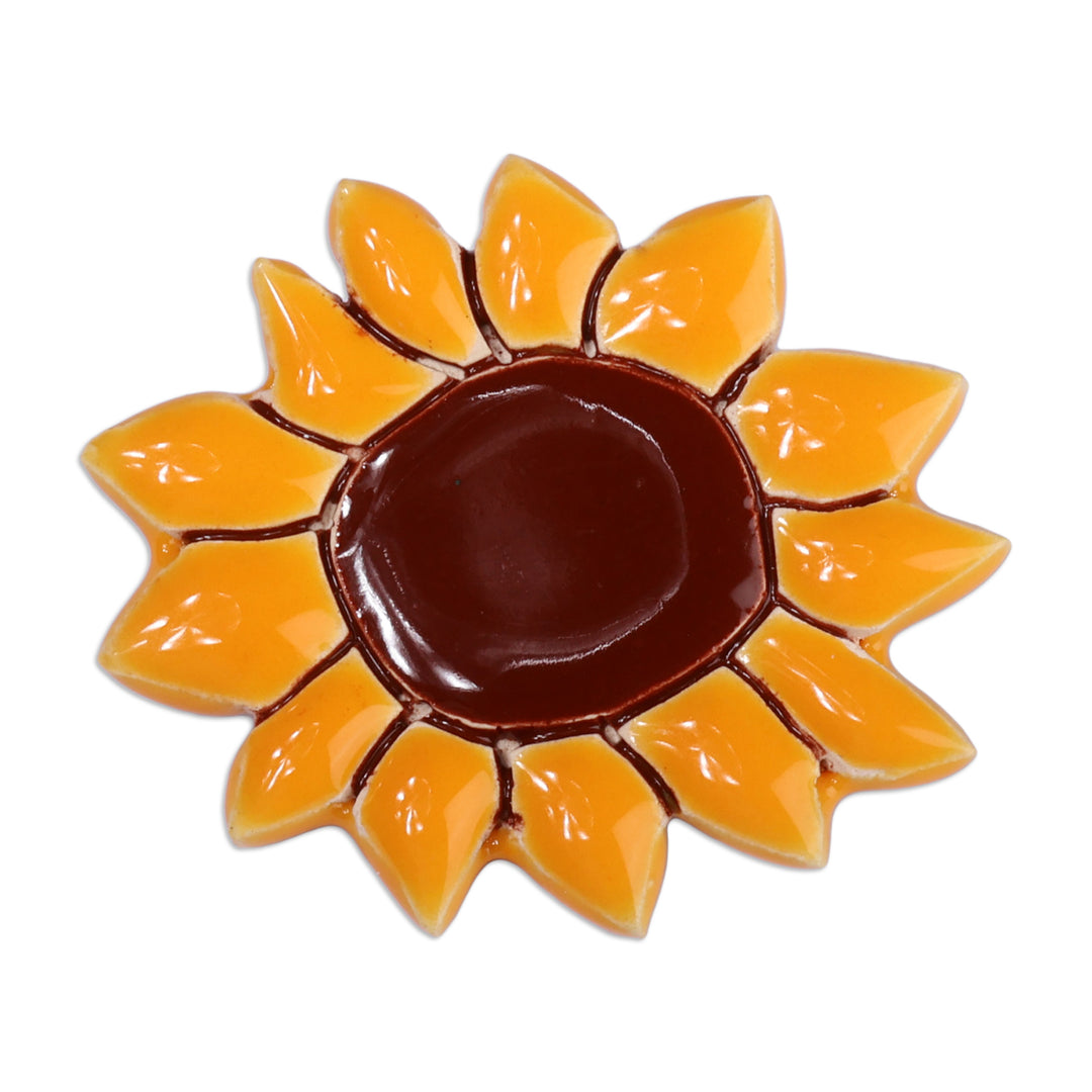 Spring-Inspired Glazed Sunflower-Shaped Ceramic Brooch Pin - Adoration Petals