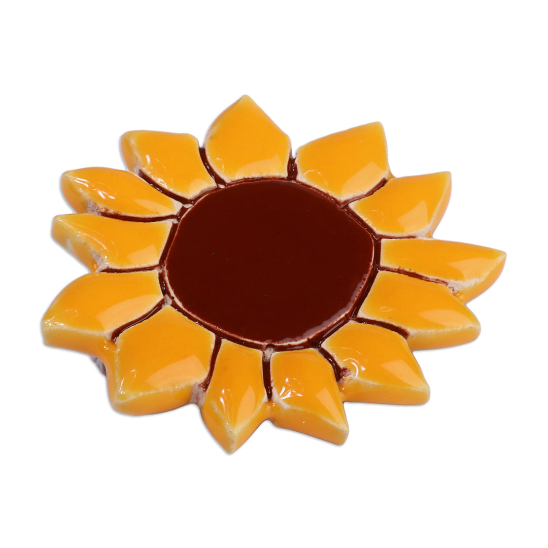 Spring-Inspired Glazed Sunflower-Shaped Ceramic Brooch Pin - Adoration Petals