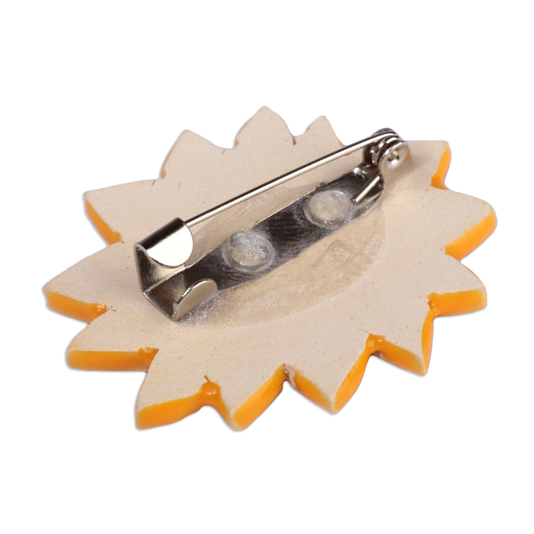 Spring-Inspired Glazed Sunflower-Shaped Ceramic Brooch Pin - Adoration Petals