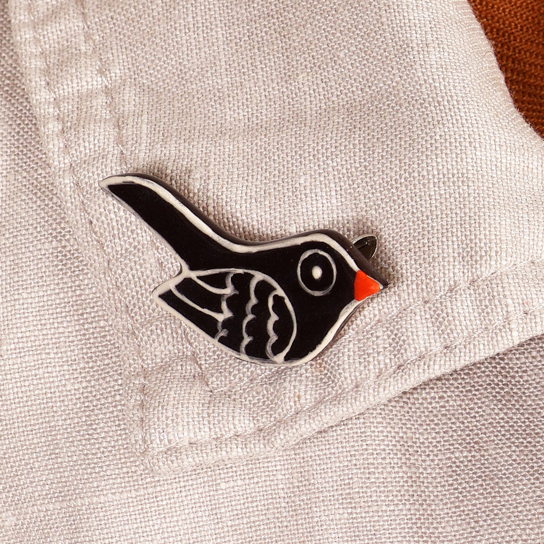 Set of 2 Handcrafted Ceramic Ying & Yang Bird Brooch Pins - Yin & Yang Birds