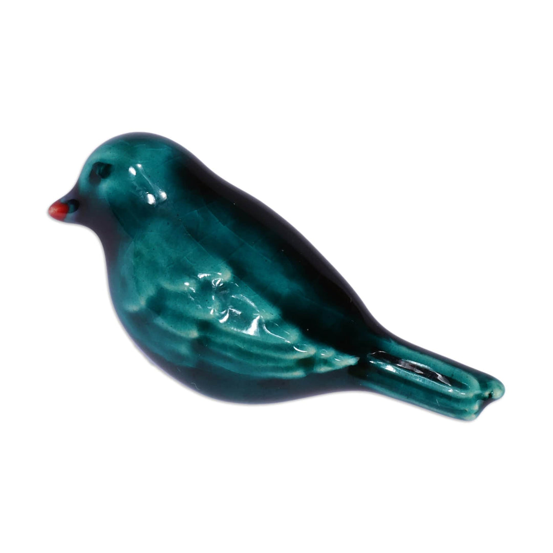 Glazed and Crackled Bird Ceramic Brooch Pin from Armenia - Birdy Majesty
