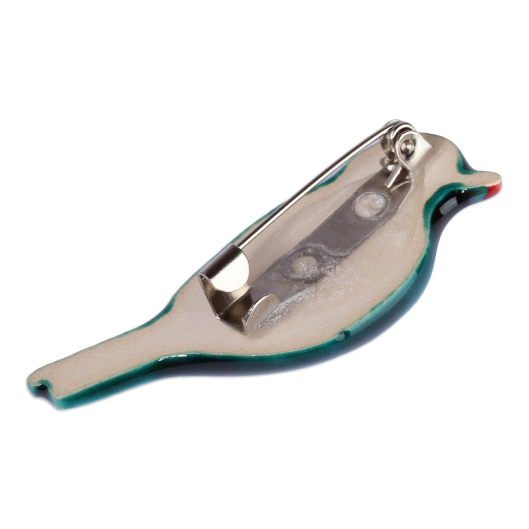 Glazed and Crackled Bird Ceramic Brooch Pin from Armenia - Birdy Majesty