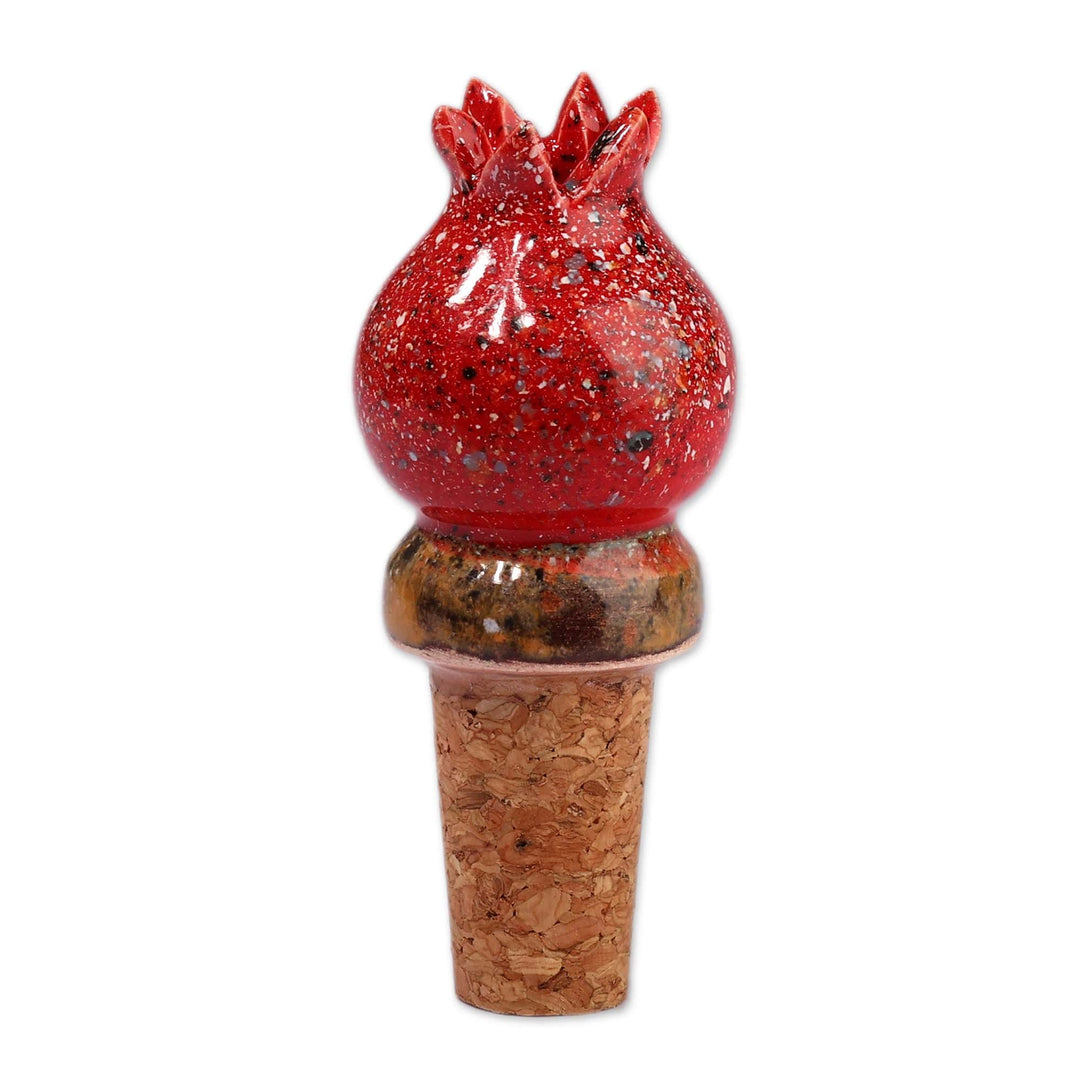 Fair Trade Glazed Pomegranate-Shaped Ceramic Bottle Stopper - Pomegranate Essential