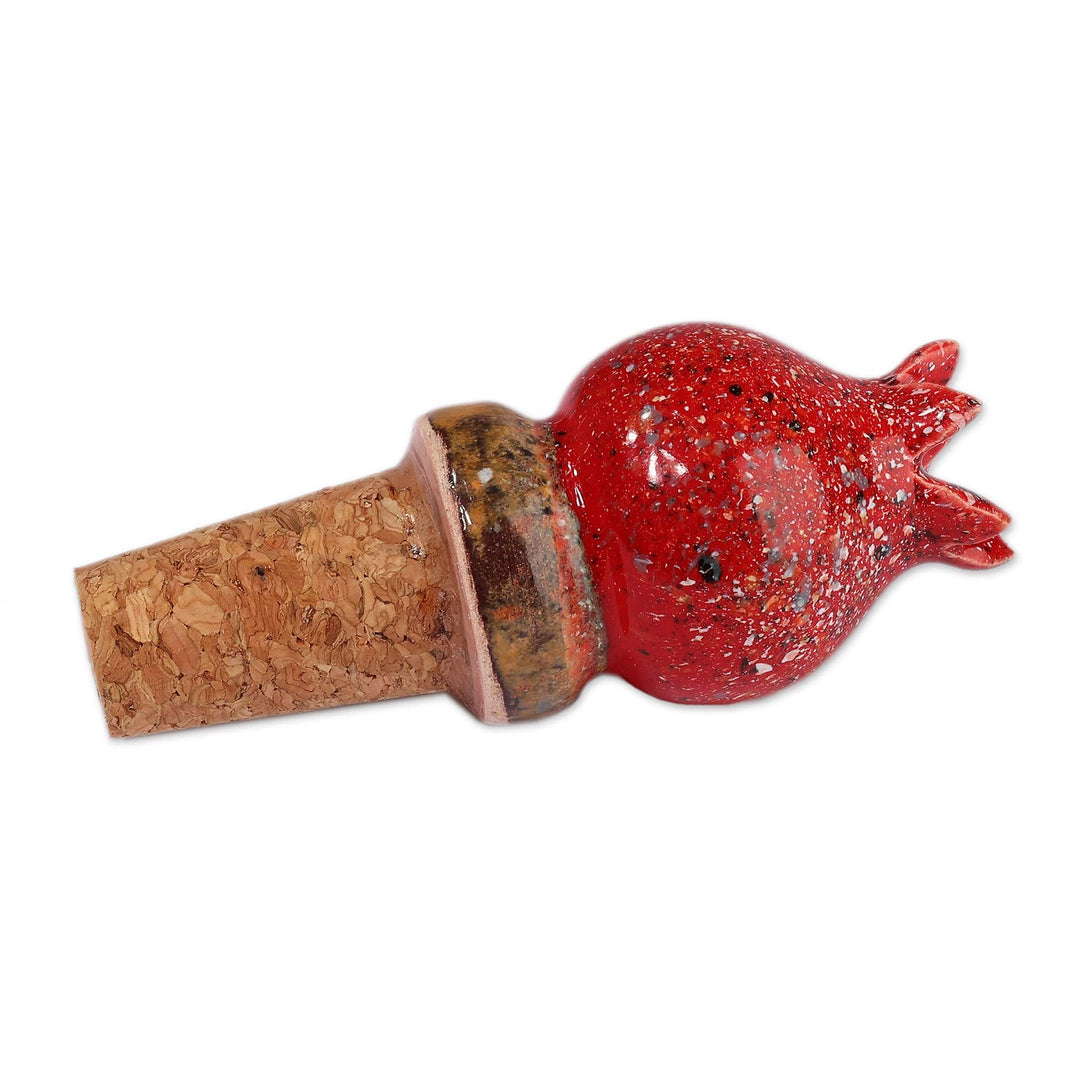 Fair Trade Glazed Pomegranate-Shaped Ceramic Bottle Stopper - Pomegranate Essential