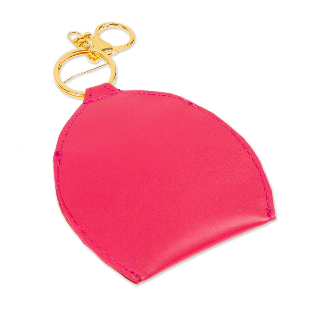 Floral Hand-Painted Fuchsia Faux Leather Coin Purse Keychain - Fuchsia Coins