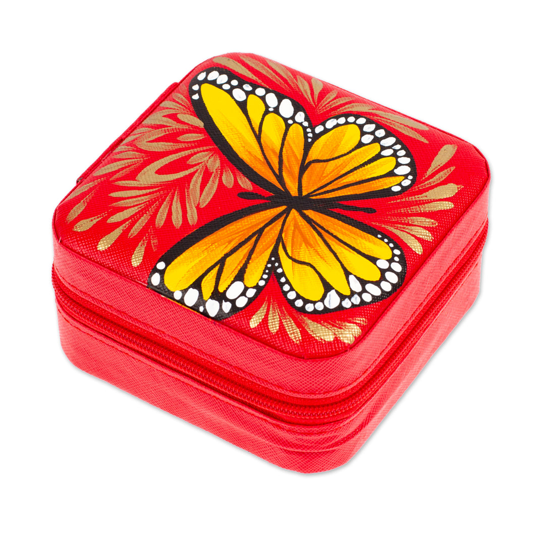 Butterfly-Themed Painted Strawberry Faux Leather Jewelry Box - Strawberry Illusion